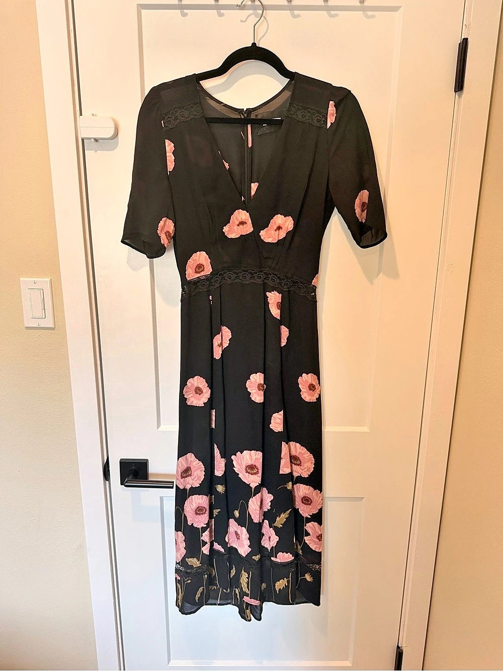 Reformation Alina Midi Dress in Black & Pink